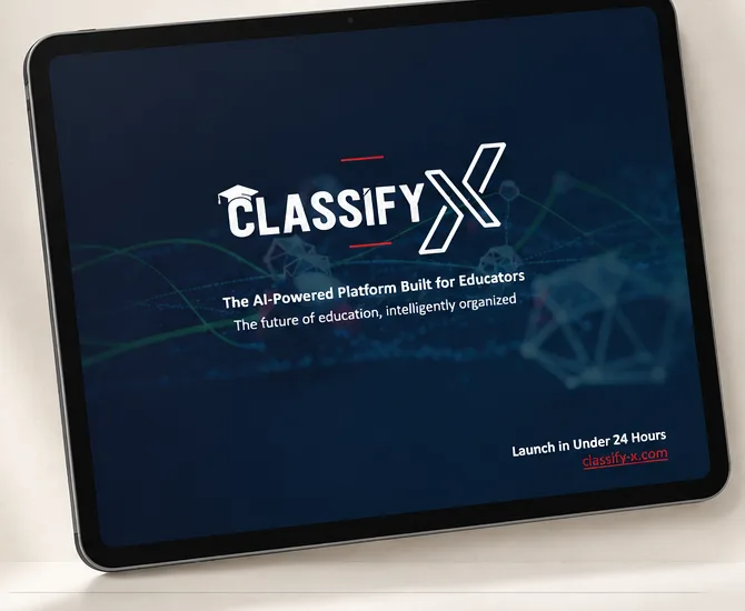 The Classify-X title slide shown on a tablet.